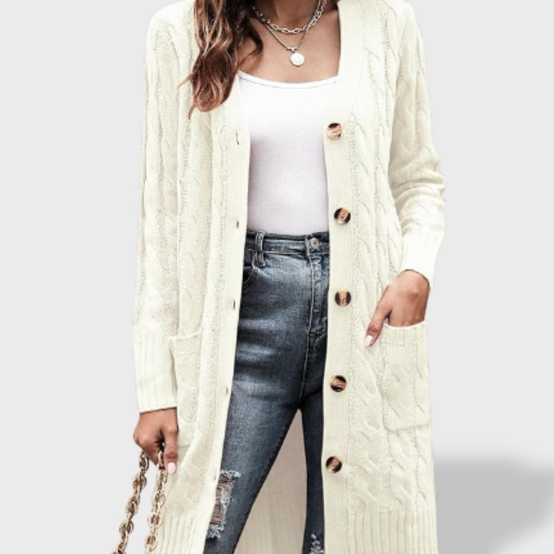 Clara Long Knit Cardigan for Women with Buttons and Pockets