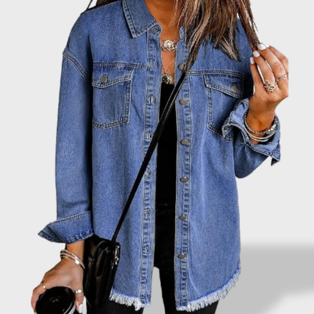María Oversized Denim Jacket for Women with Buttons and Pockets