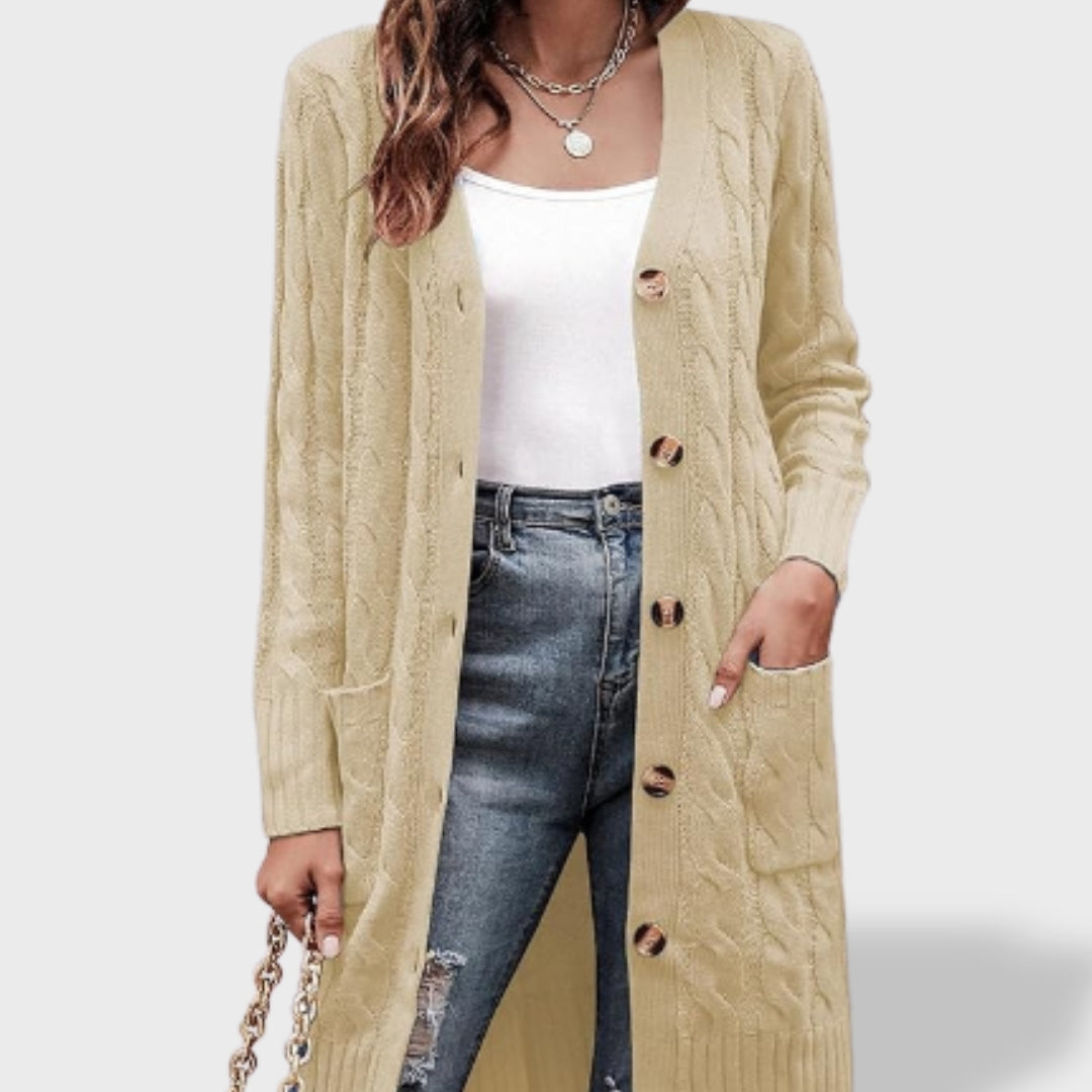 Clara Long Knit Cardigan for Women with Buttons and Pockets