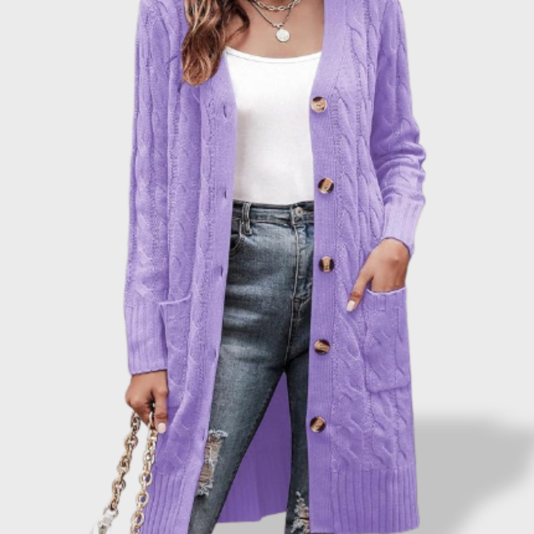 Clara Long Knit Cardigan for Women with Buttons and Pockets
