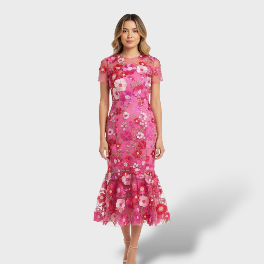 Long Lace Dress with Floral Embroidery