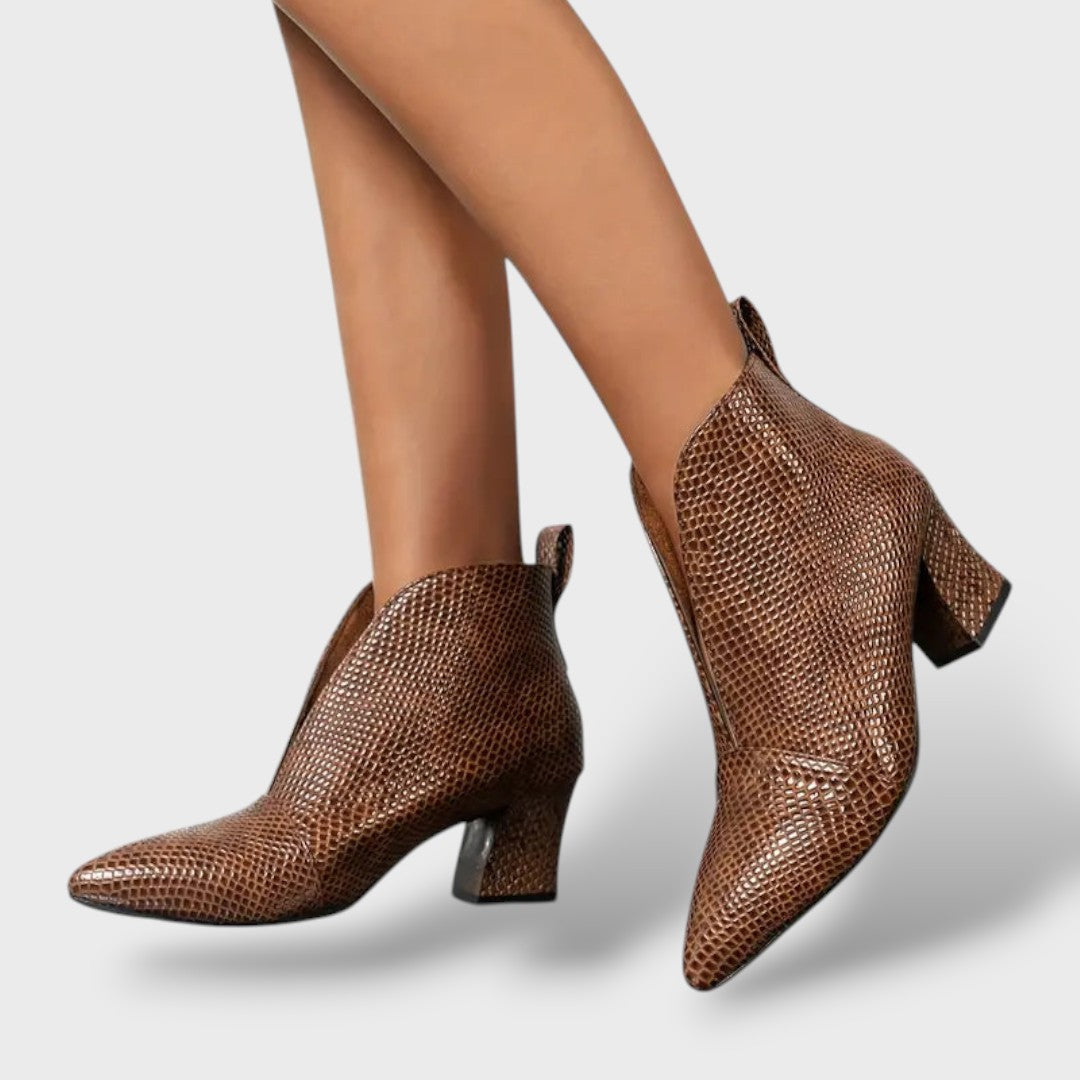 Textured Ankle Boots for Women with Mid Heel