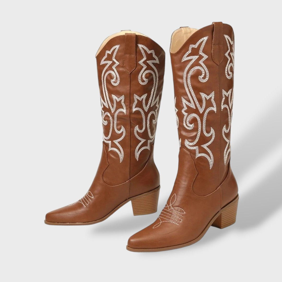 High Embroidered Cowboy Boots for Women – Chunky Heel