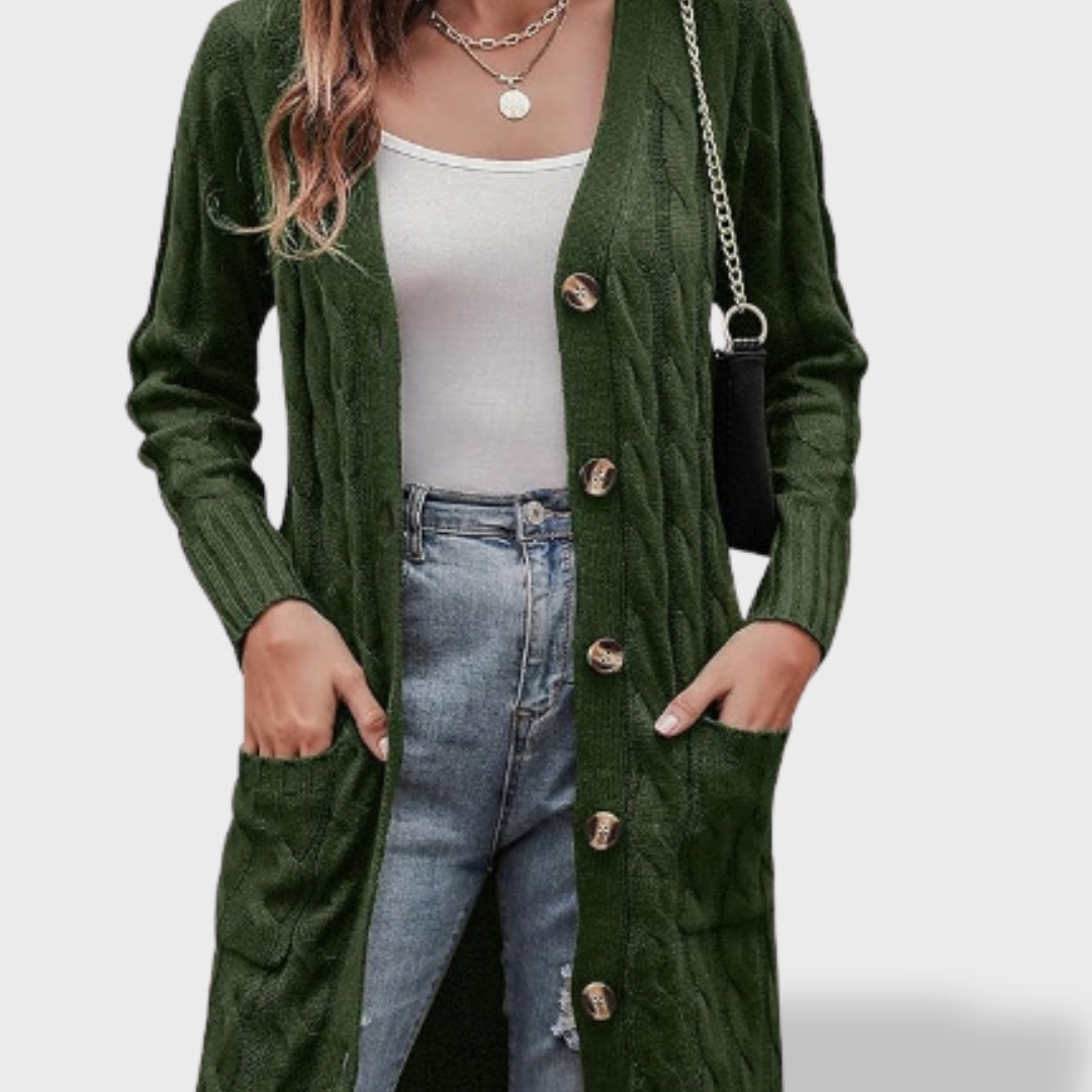 Clara Long Knit Cardigan for Women with Buttons and Pockets