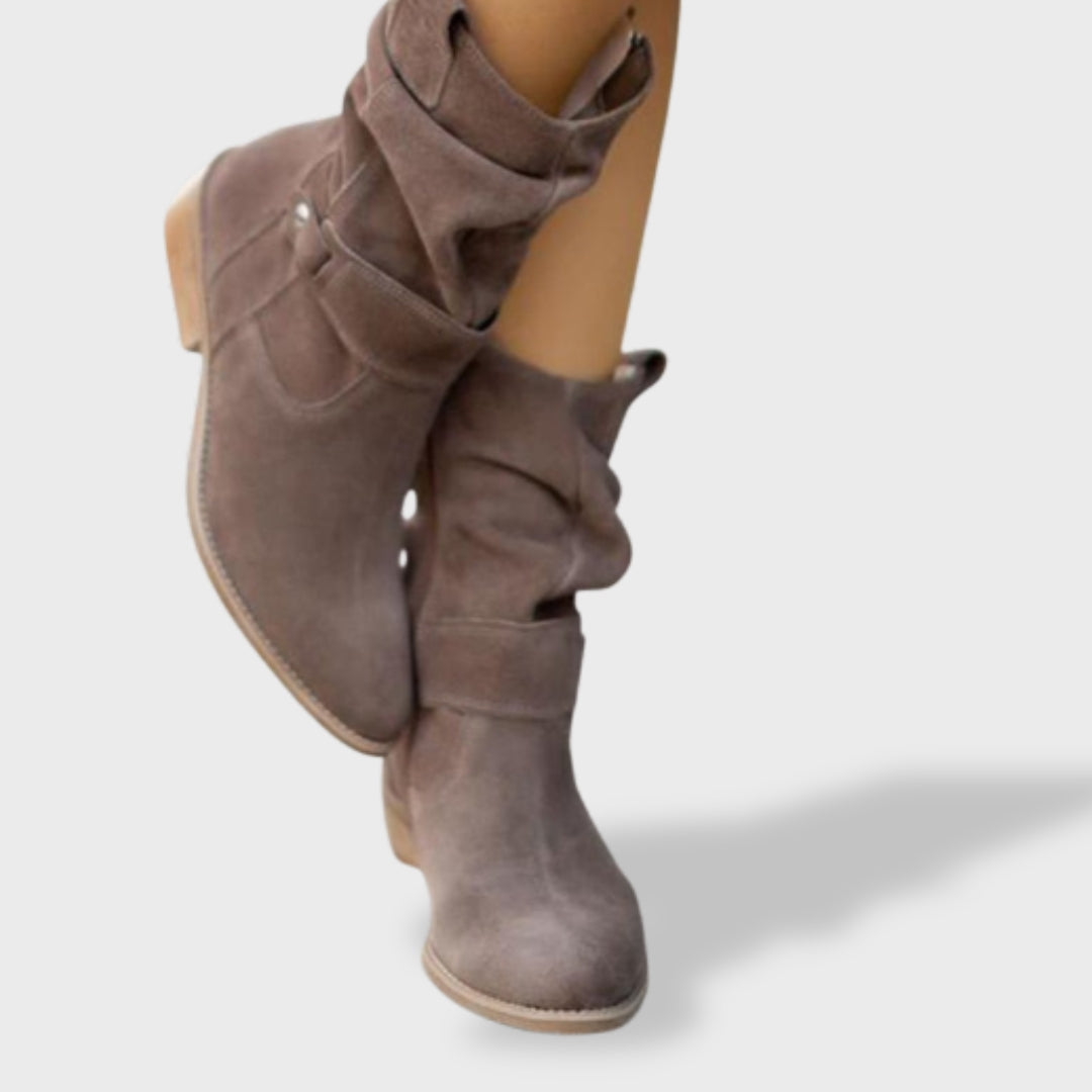 Lucía | Suede Ankle Boots with Round Toe and Zipper for Women