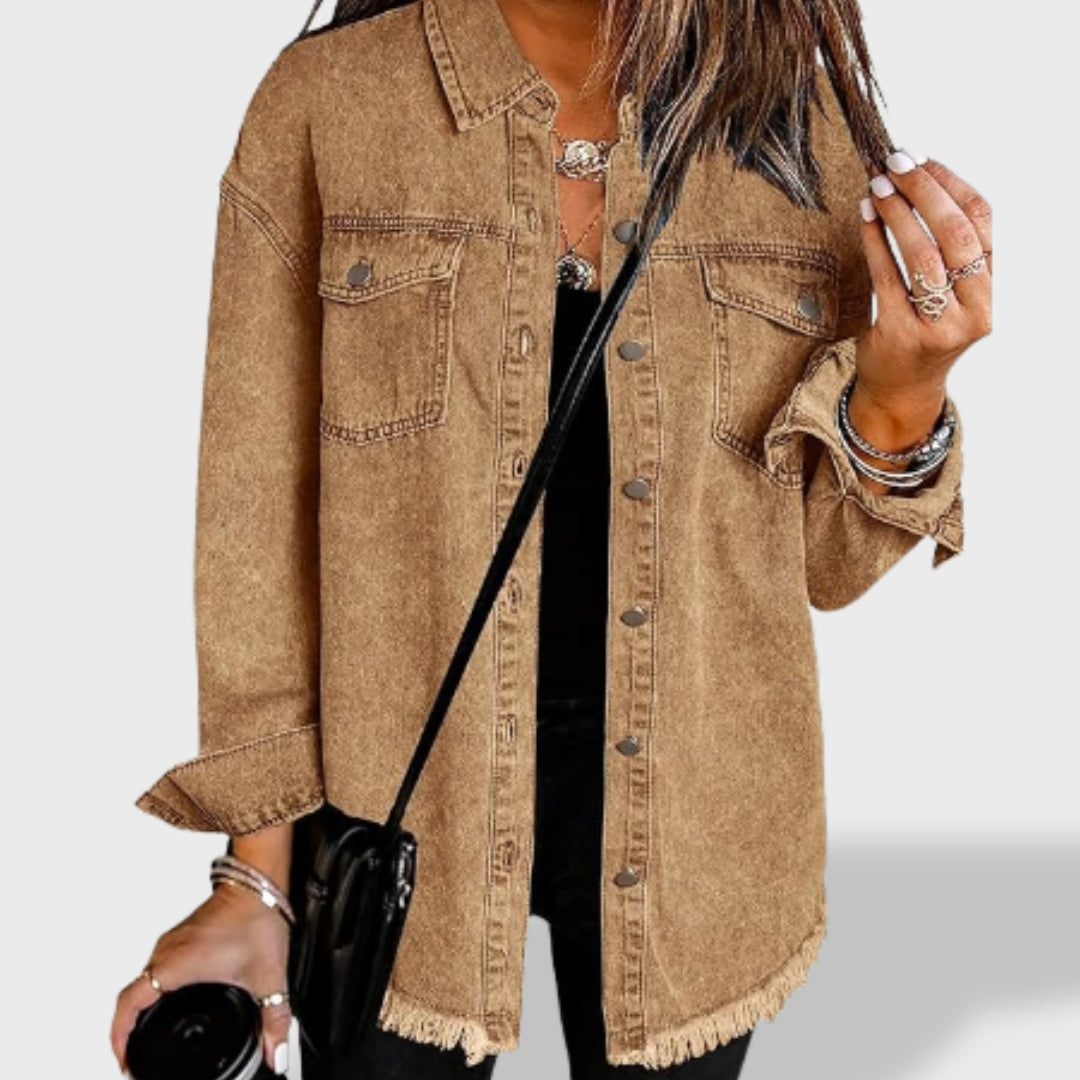 María Oversized Denim Jacket for Women with Buttons and Pockets
