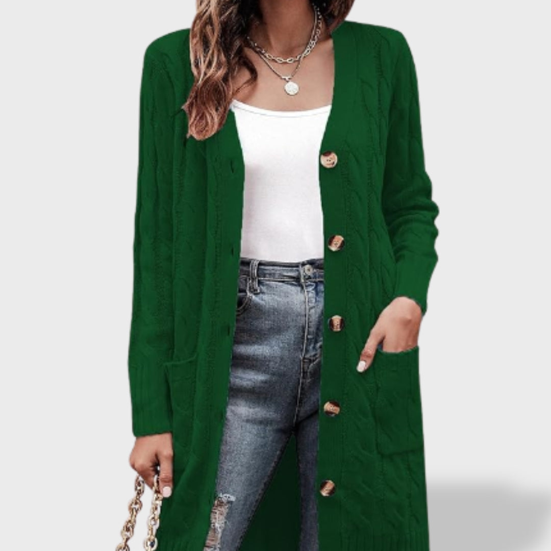 Clara Long Knit Cardigan for Women with Buttons and Pockets