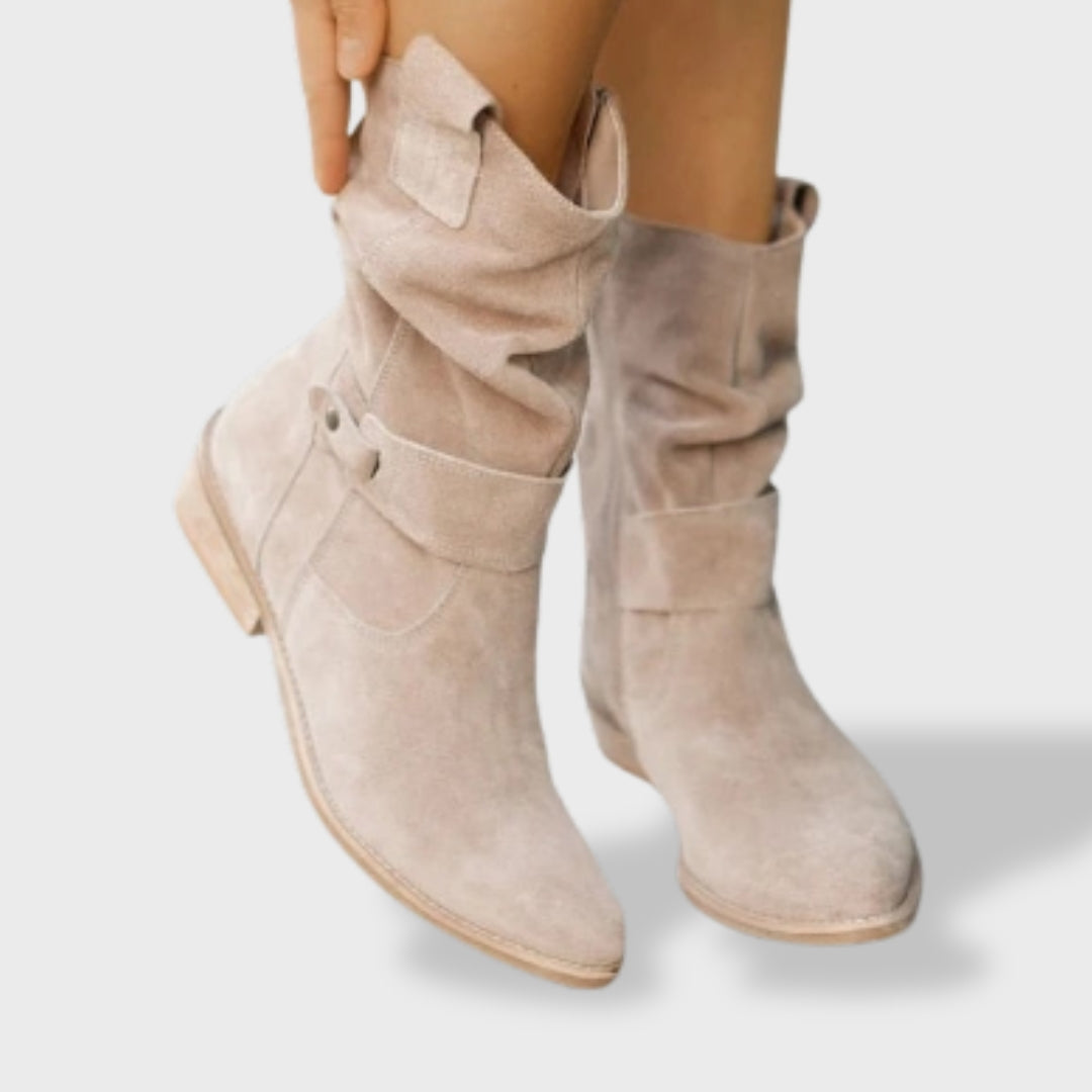 Lucía | Suede Ankle Boots with Round Toe and Zipper for Women