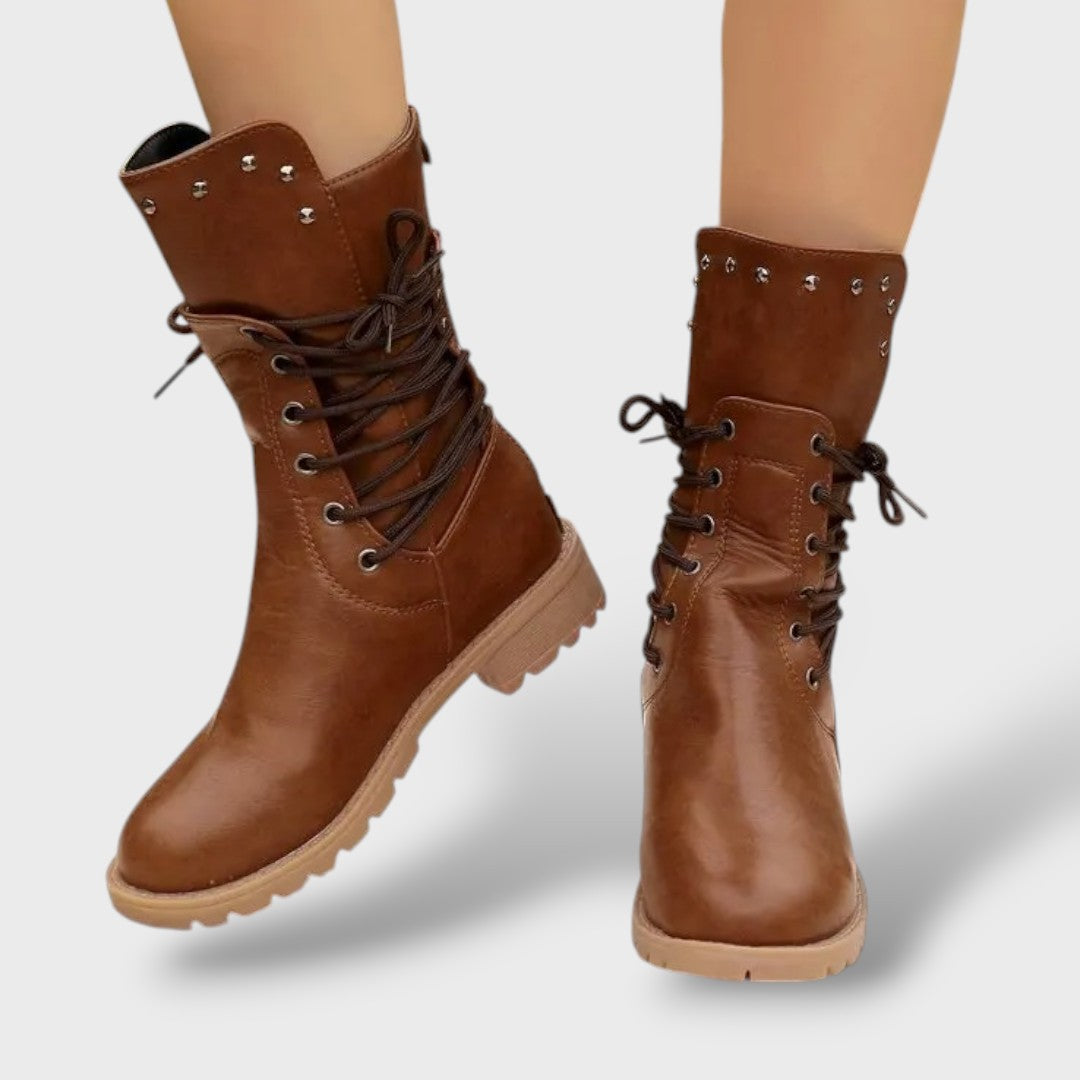 Mid-Calf Boots with Laces and Stud Details