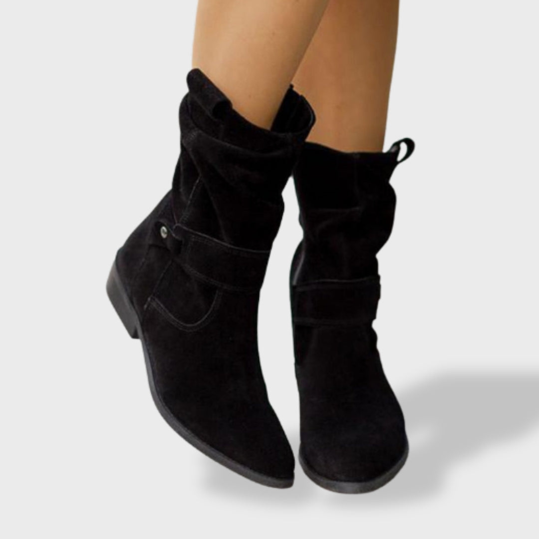 Lucía | Suede Ankle Boots with Round Toe and Zipper for Women