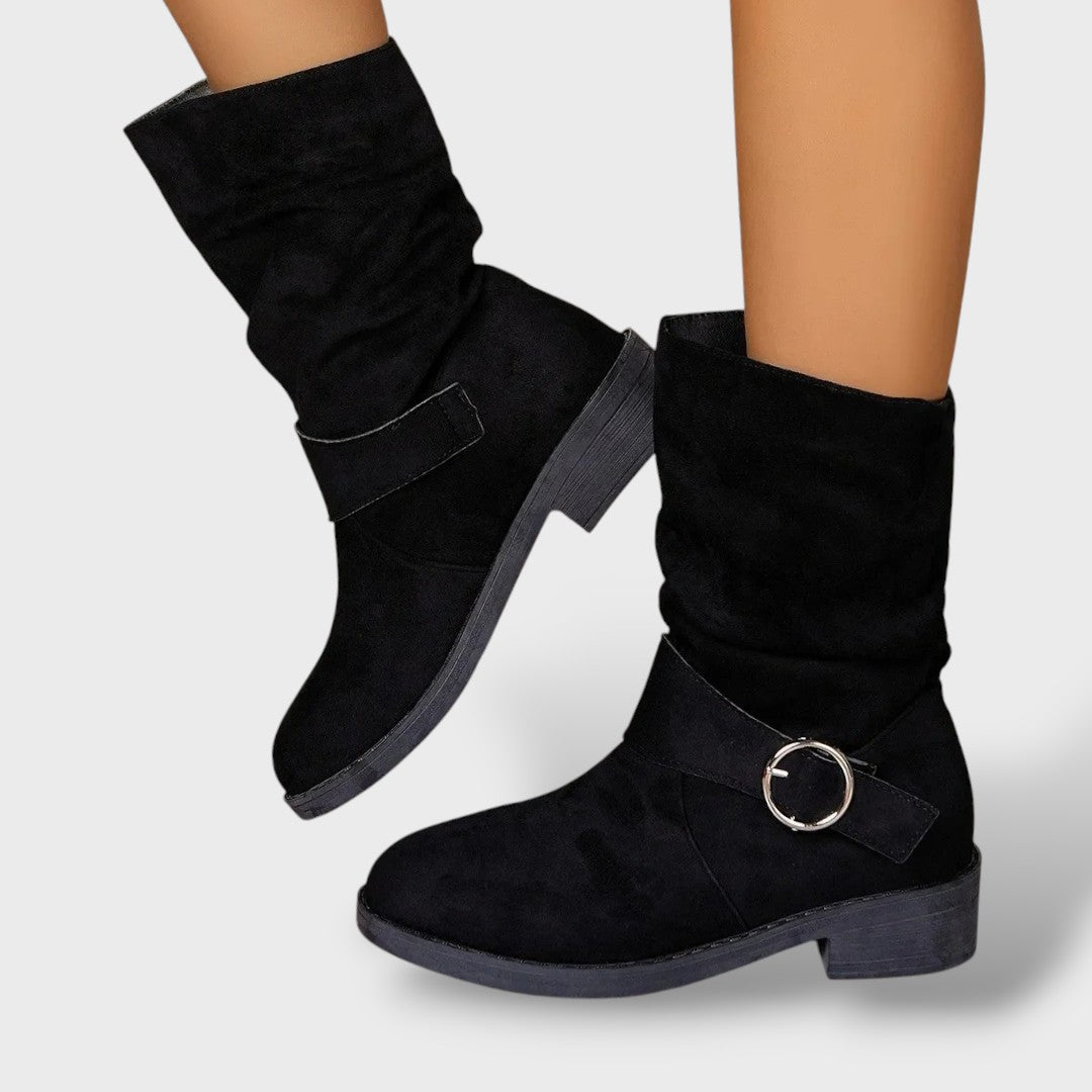 Suede Ankle Boots with Chunky Heel Cowboy Style