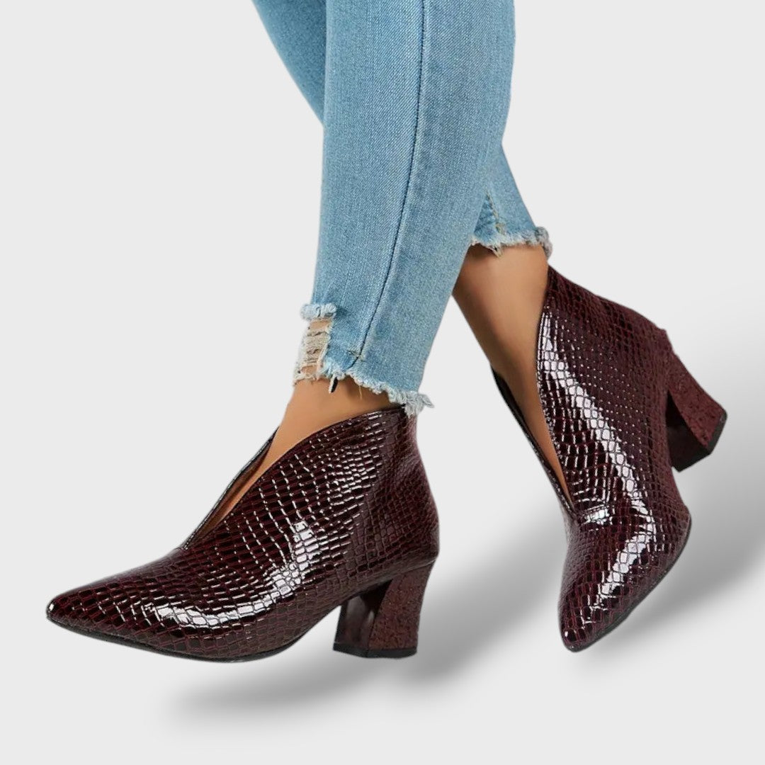 Textured Ankle Boots for Women with Mid Heel