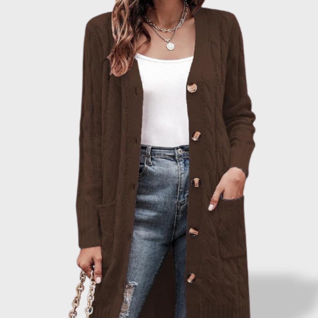 Clara Long Knit Cardigan for Women with Buttons and Pockets