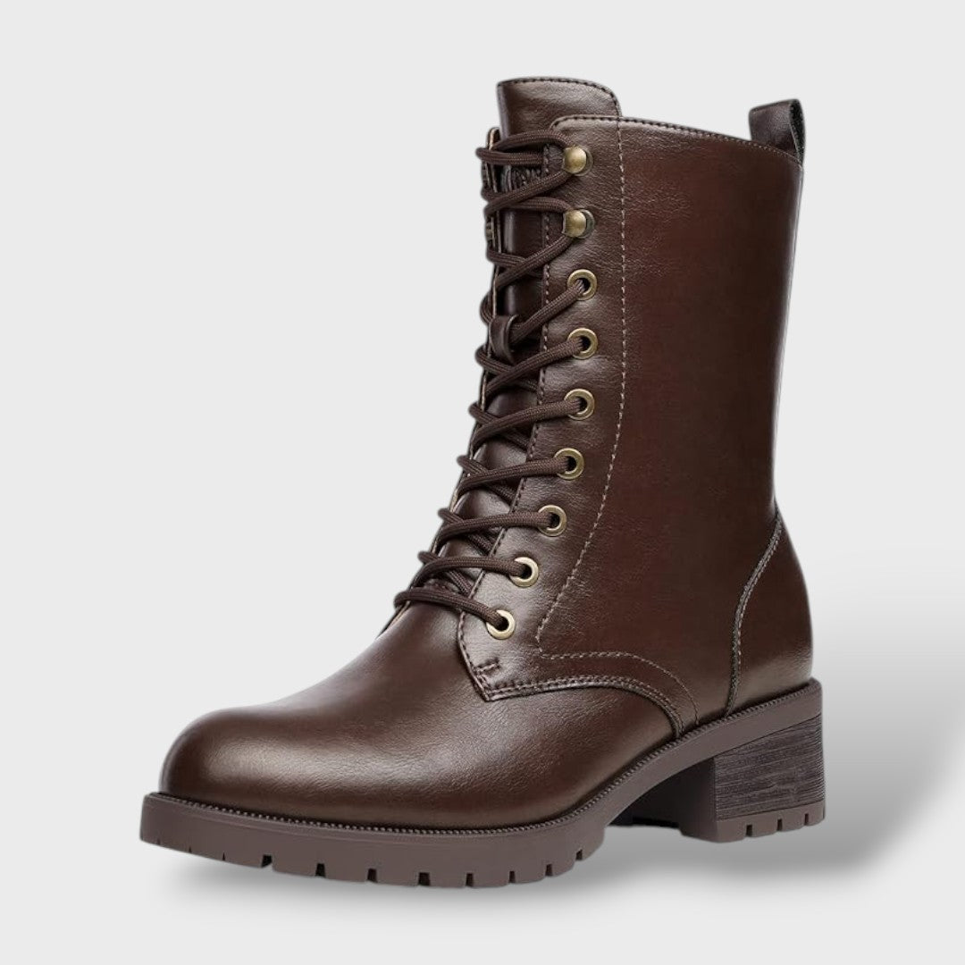 Combat Boots with Zipper and Low Heel