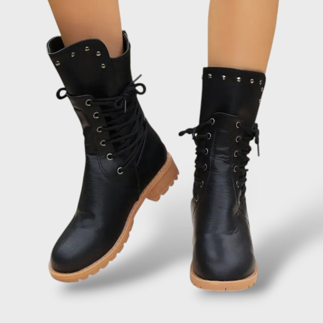 Mid-Calf Boots with Laces and Stud Details