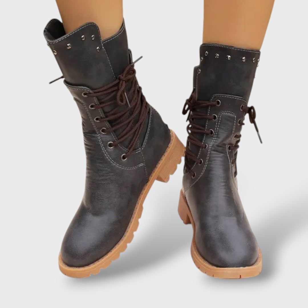 Mid-Calf Boots with Laces and Stud Details