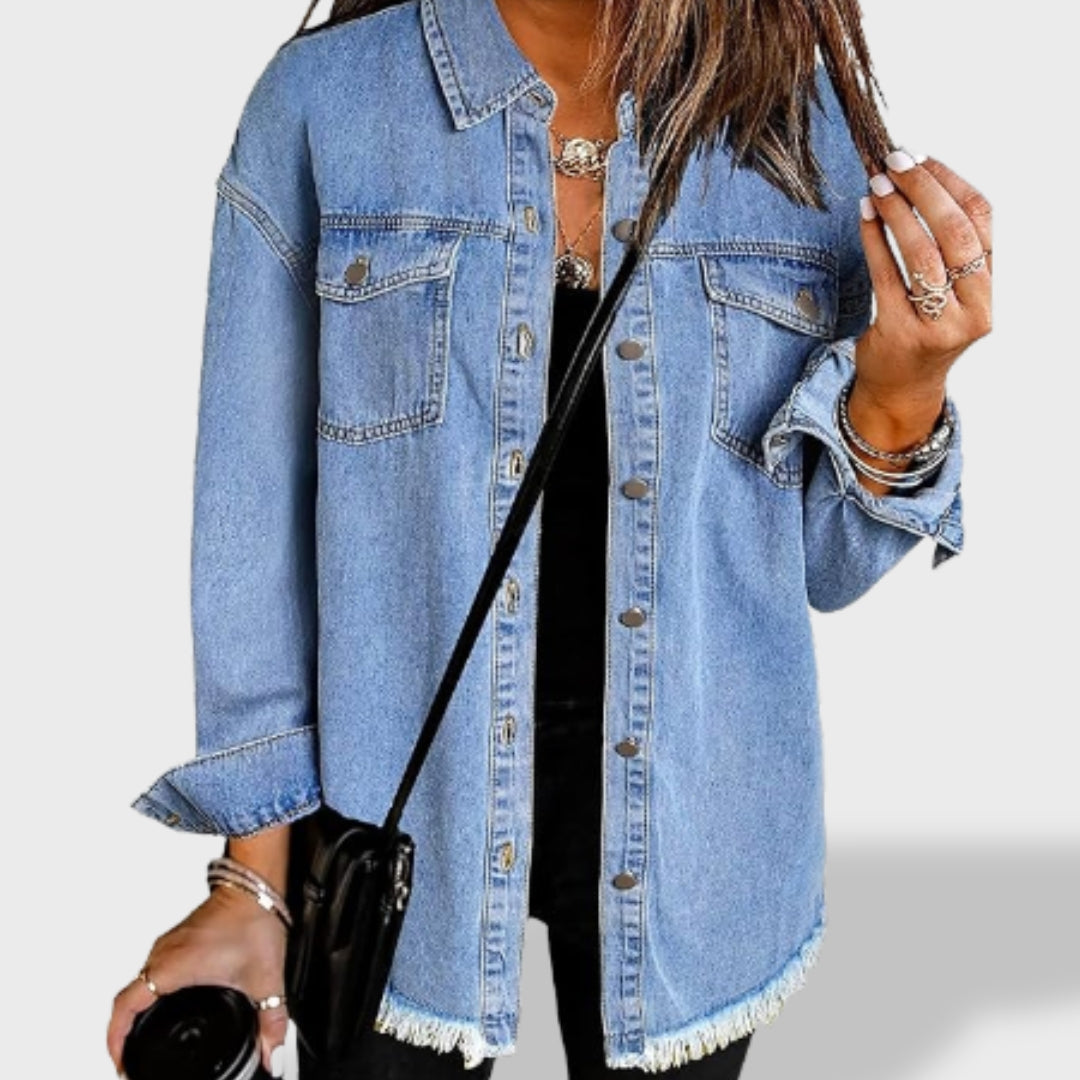 María Oversized Denim Jacket for Women with Buttons and Pockets