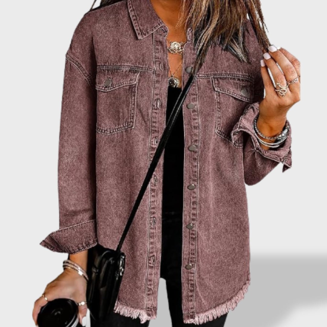 María Oversized Denim Jacket for Women with Buttons and Pockets