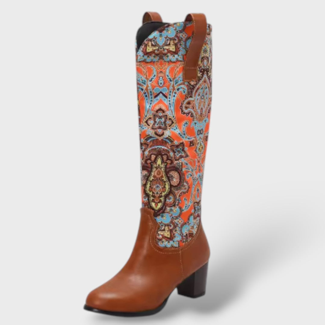 Women’s High Floral Boots with Square Heel