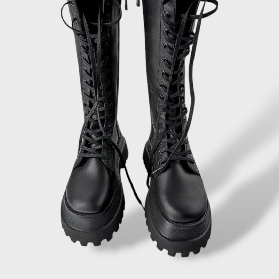 High Black Women's Boots with Laces and Track Sole