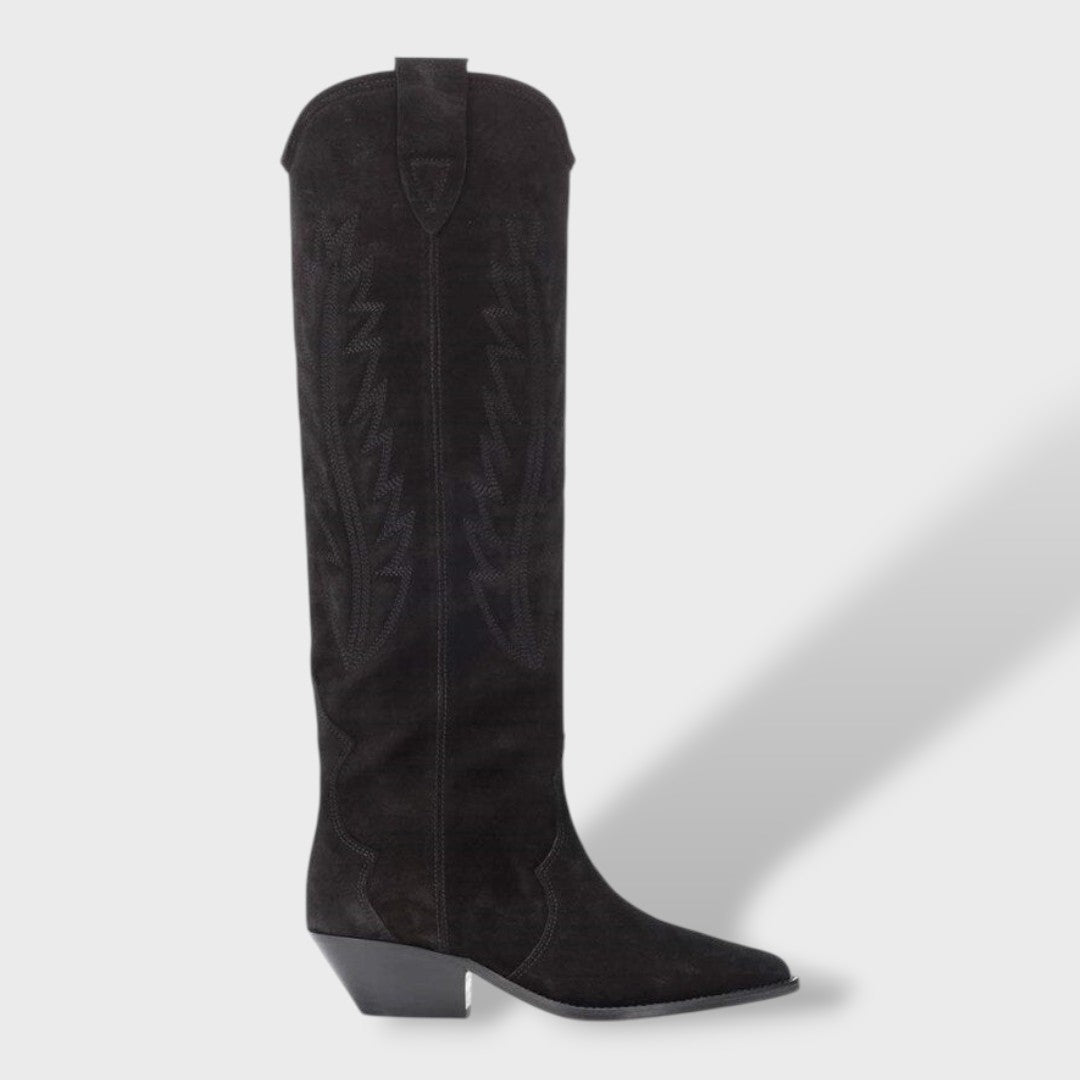 High Cowboy Boots for Women in Embroidered Suede