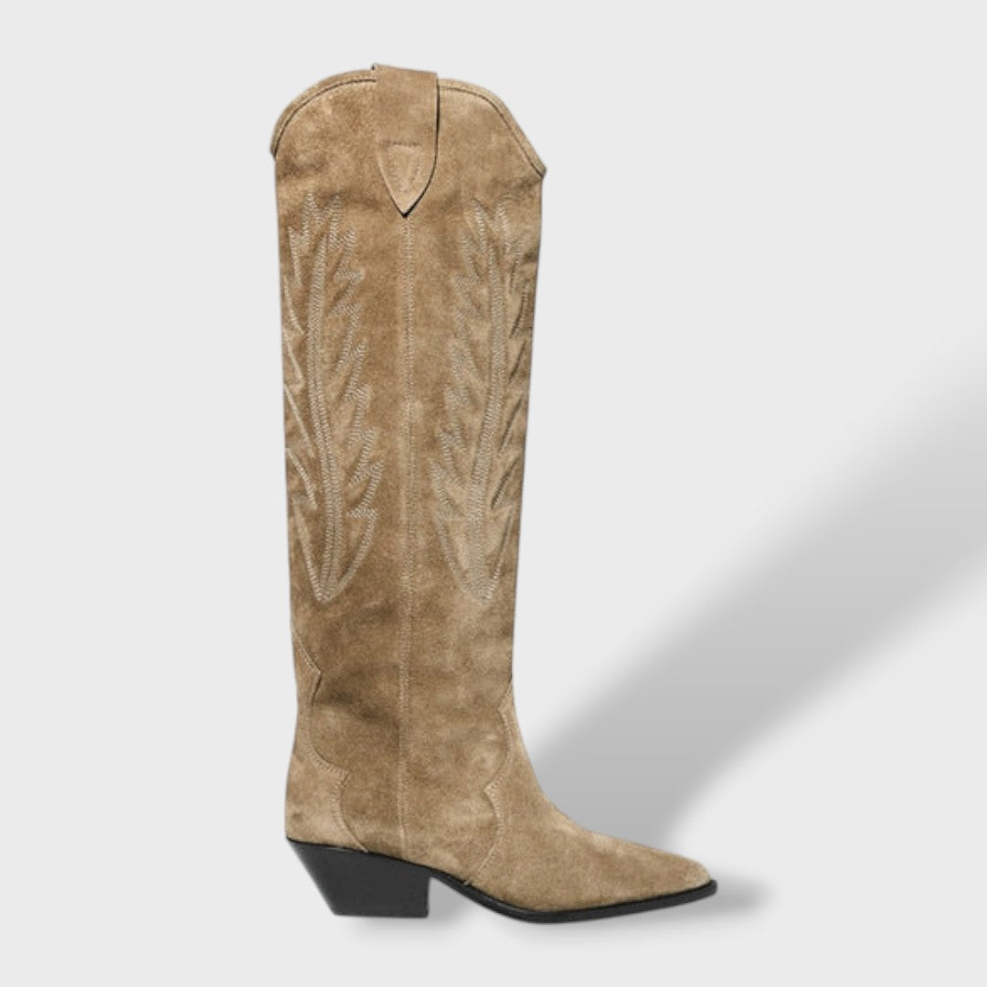 High Cowboy Boots for Women in Embroidered Suede