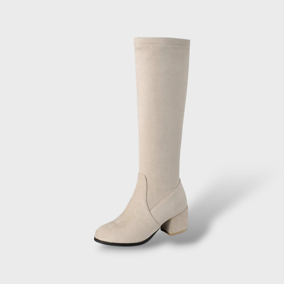 High Boots with Thick Heel and Side Zipper