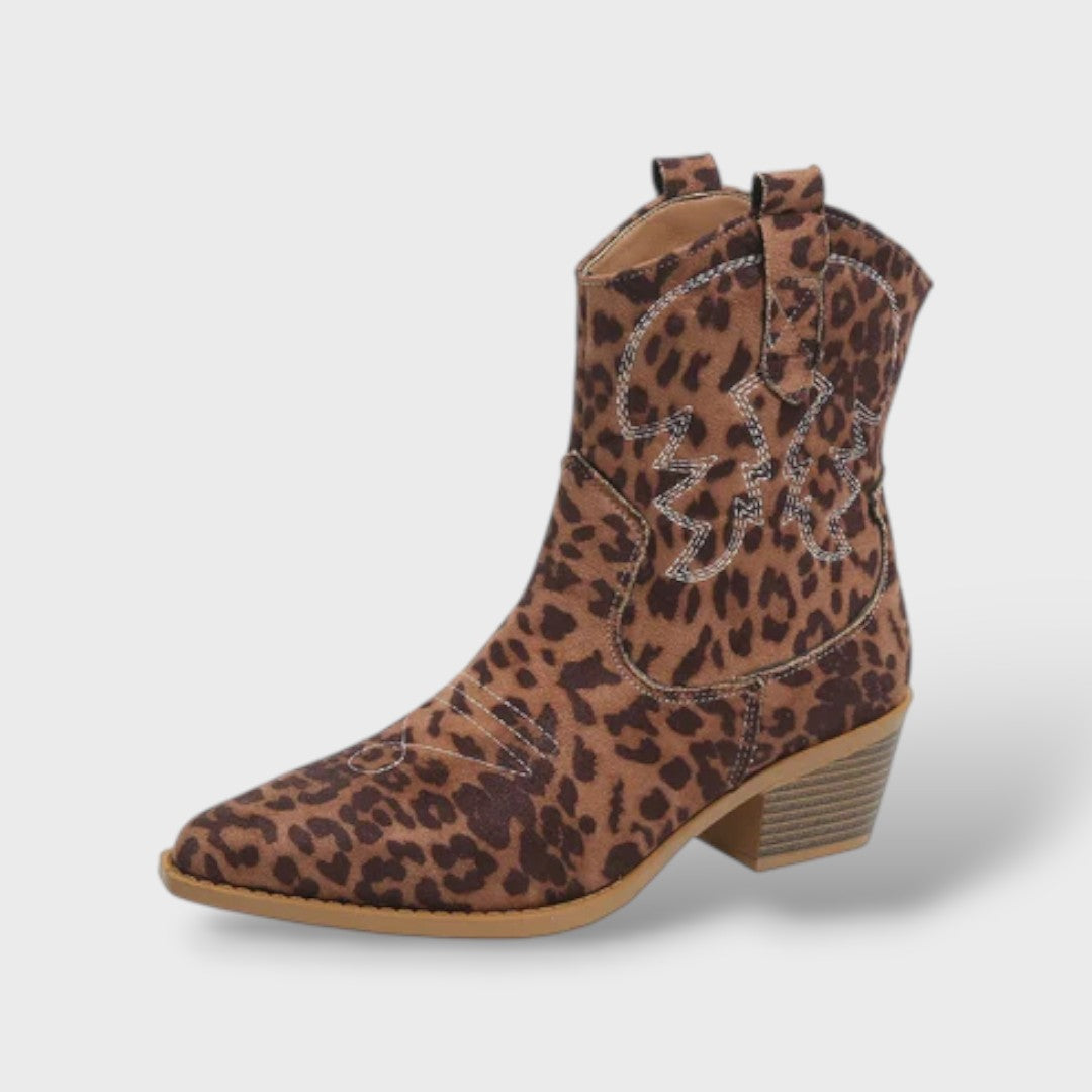 Embroidered Retro Boots with Wide Heel