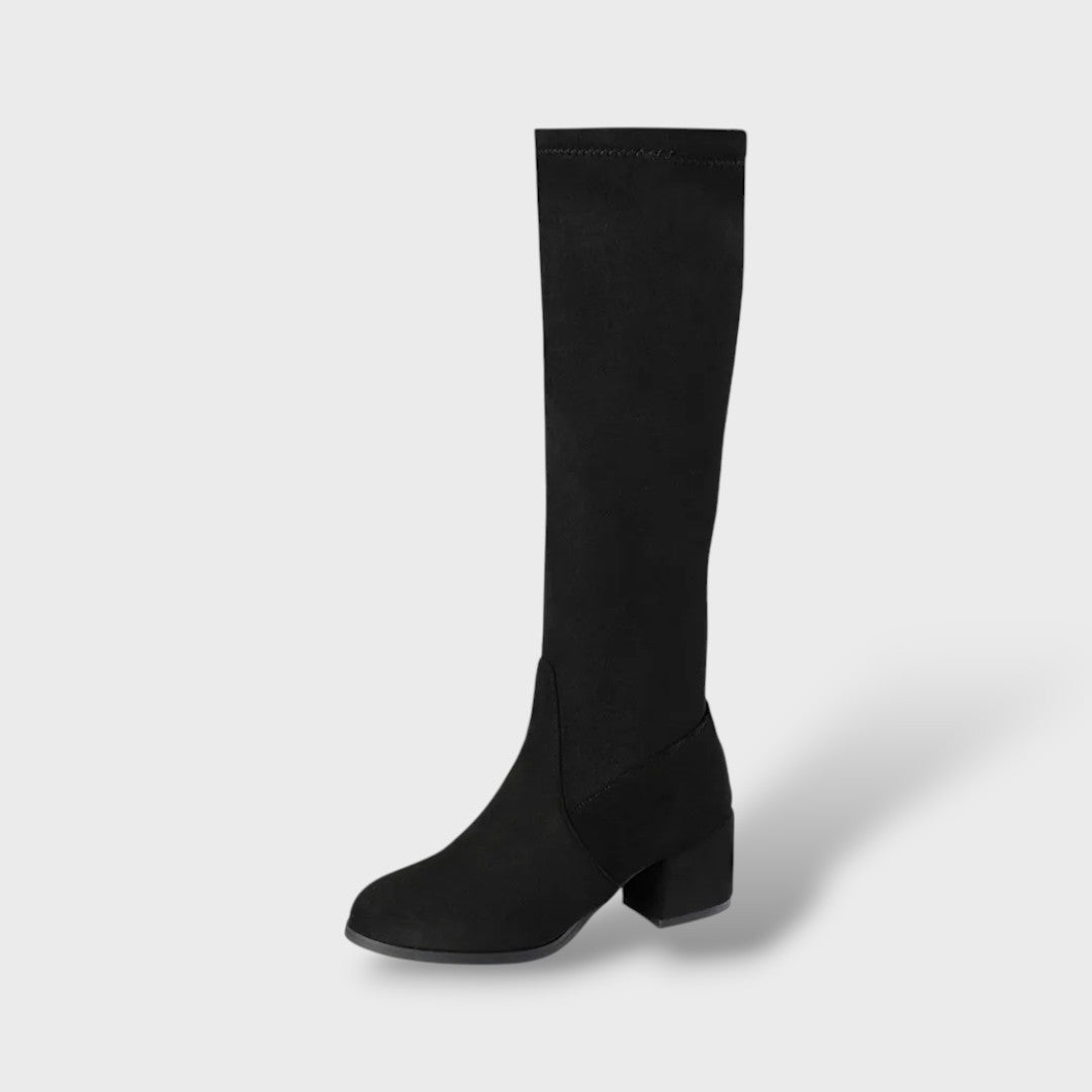 High Boots with Thick Heel and Side Zipper