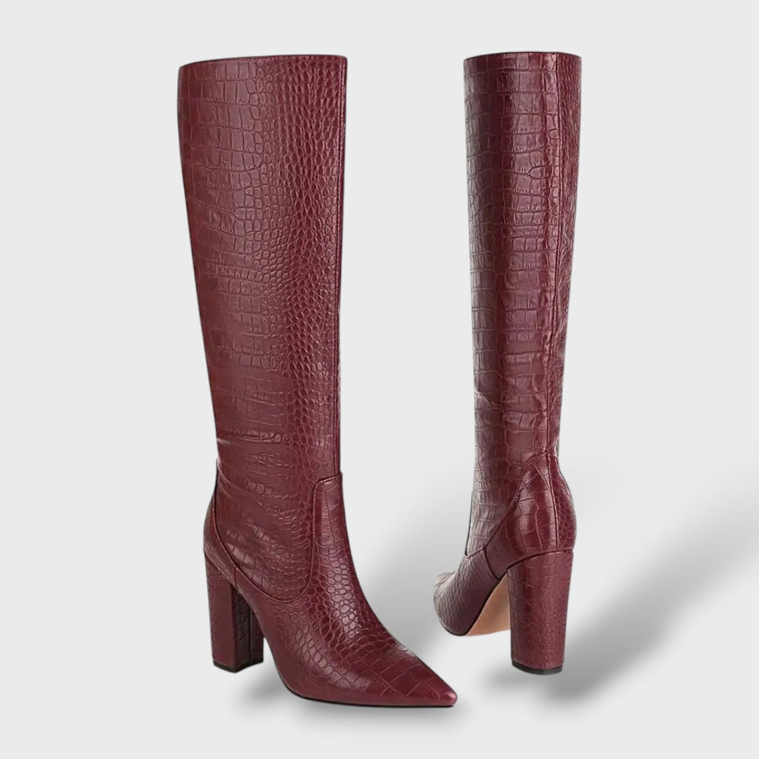 High Synthetic Leather Boots with Snake Print