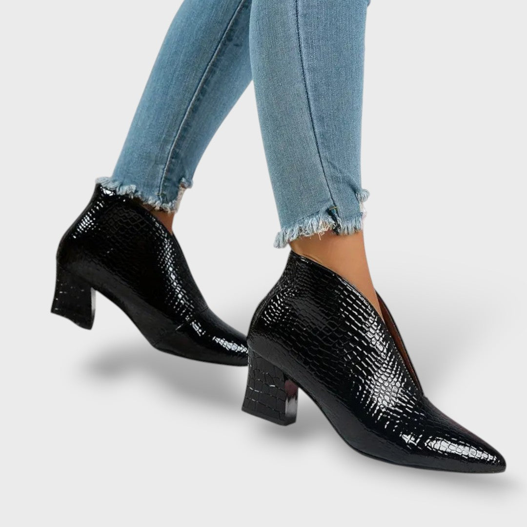 Textured Ankle Boots for Women with Mid Heel