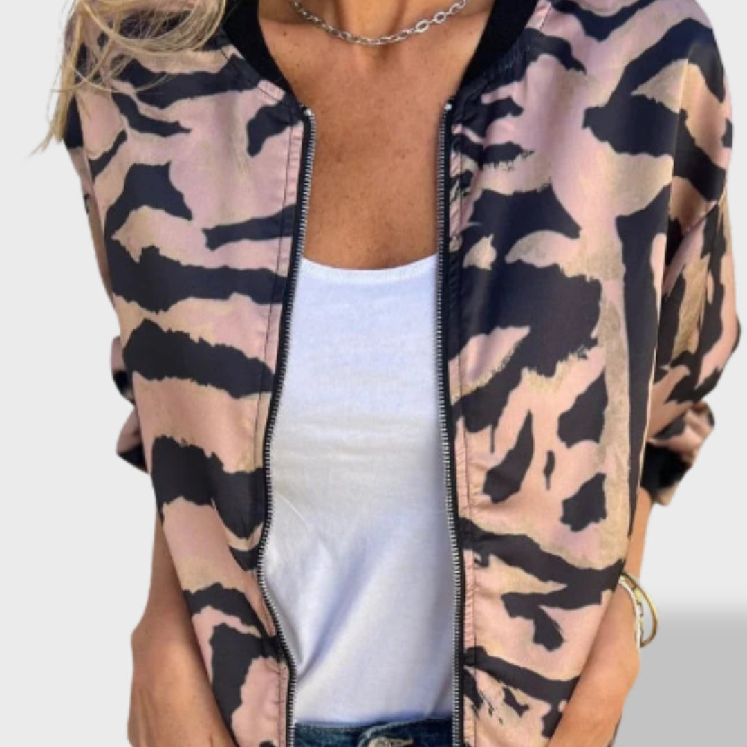 Valeria | Zipper Jacket with Zebra Print
