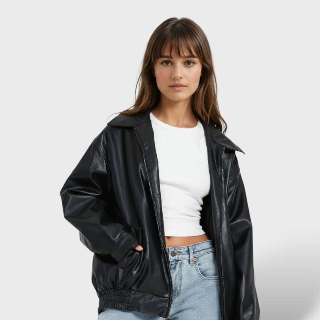 Oversized Elegant Synthetic Leather Jacket
