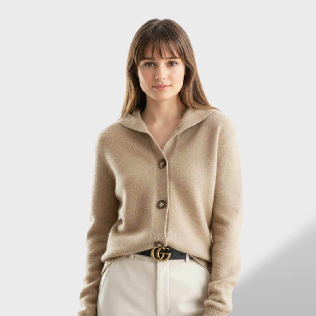 Elegant Women's High Neck Cardigan with Large Buttons