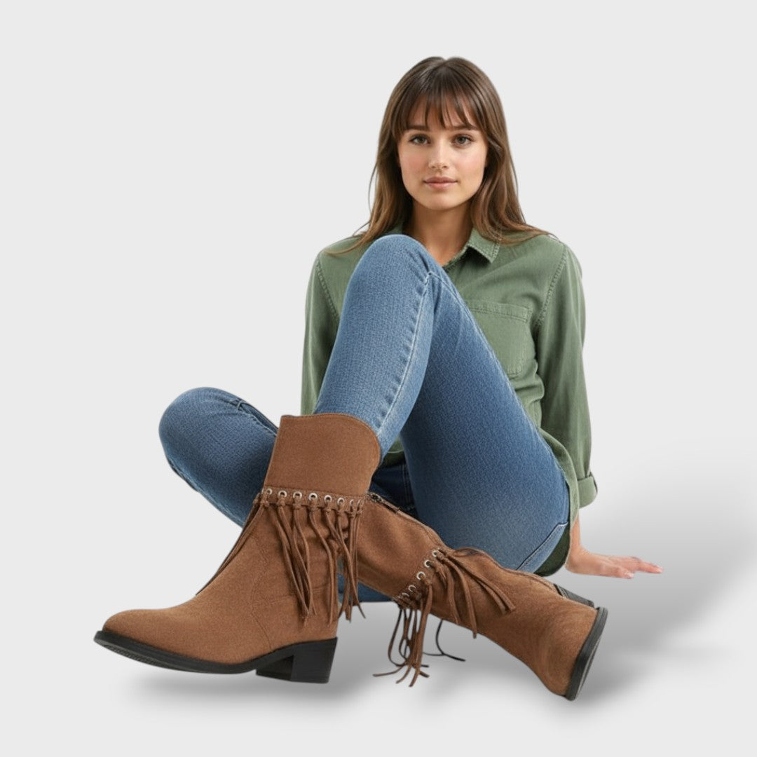 Cowboy Boots with Fringe and Chunky Heel
