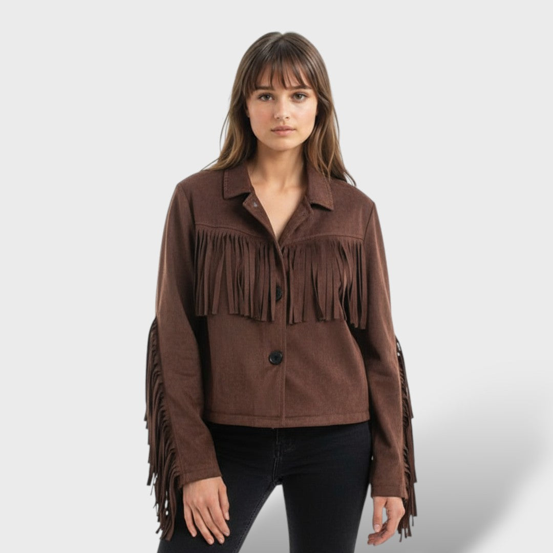 Short Suede Fringe Jacket for Elegant Women