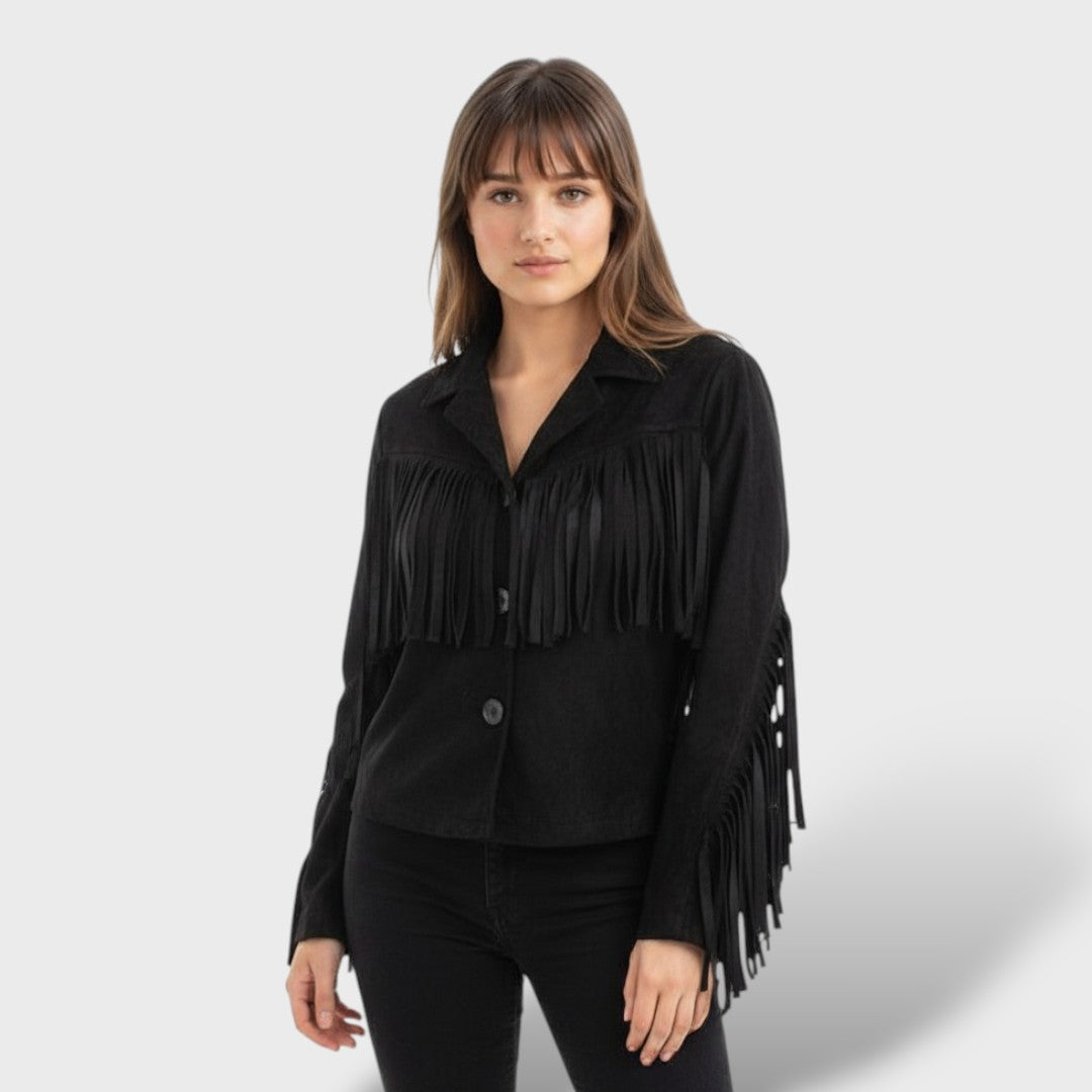 Short Suede Fringe Jacket for Elegant Women