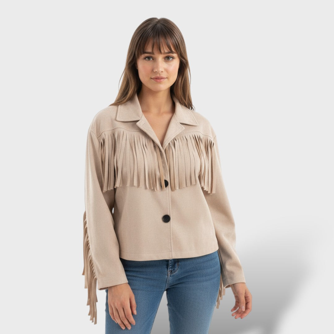 Short Suede Fringe Jacket for Elegant Women