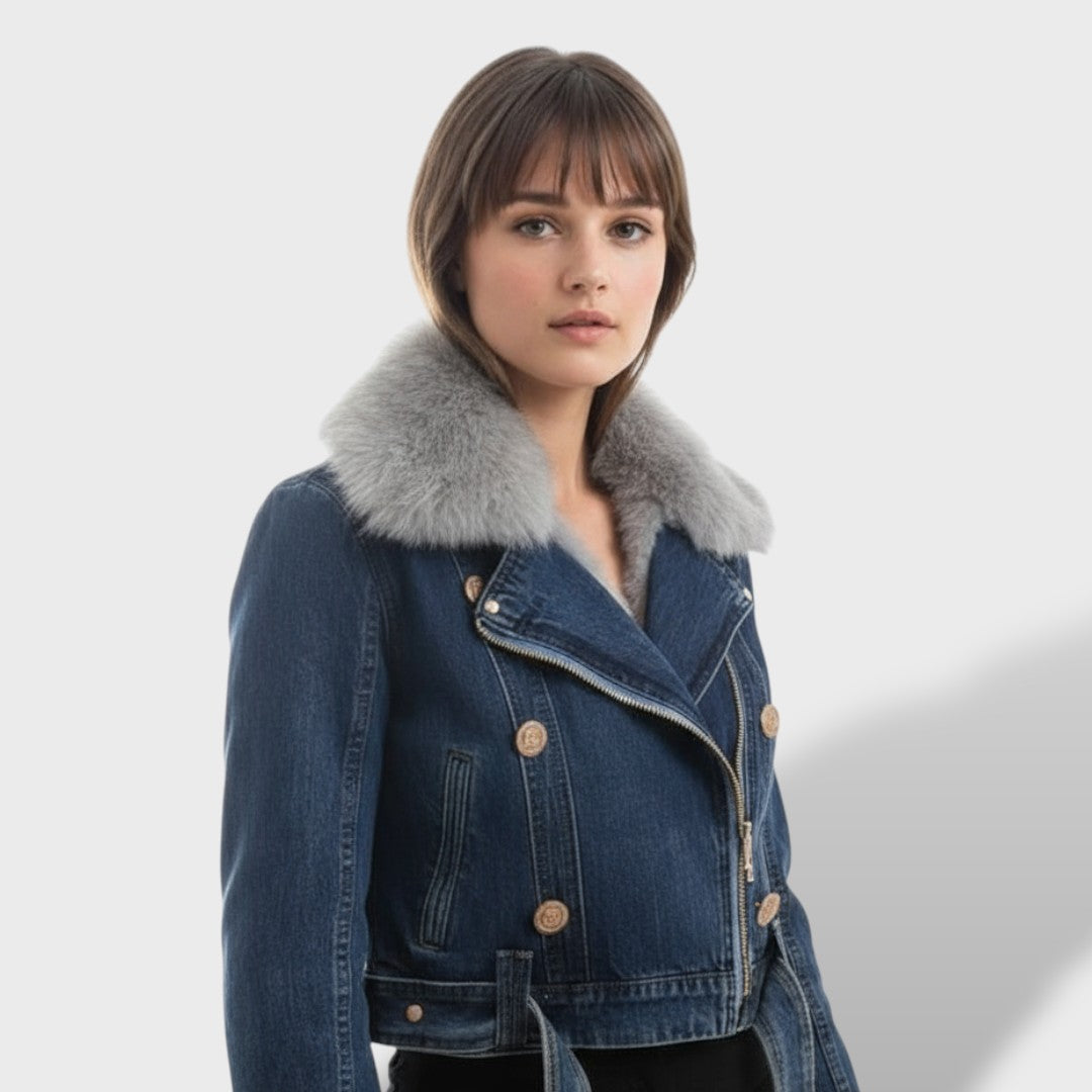 Denim Jacket with Synthetic Fur for Women