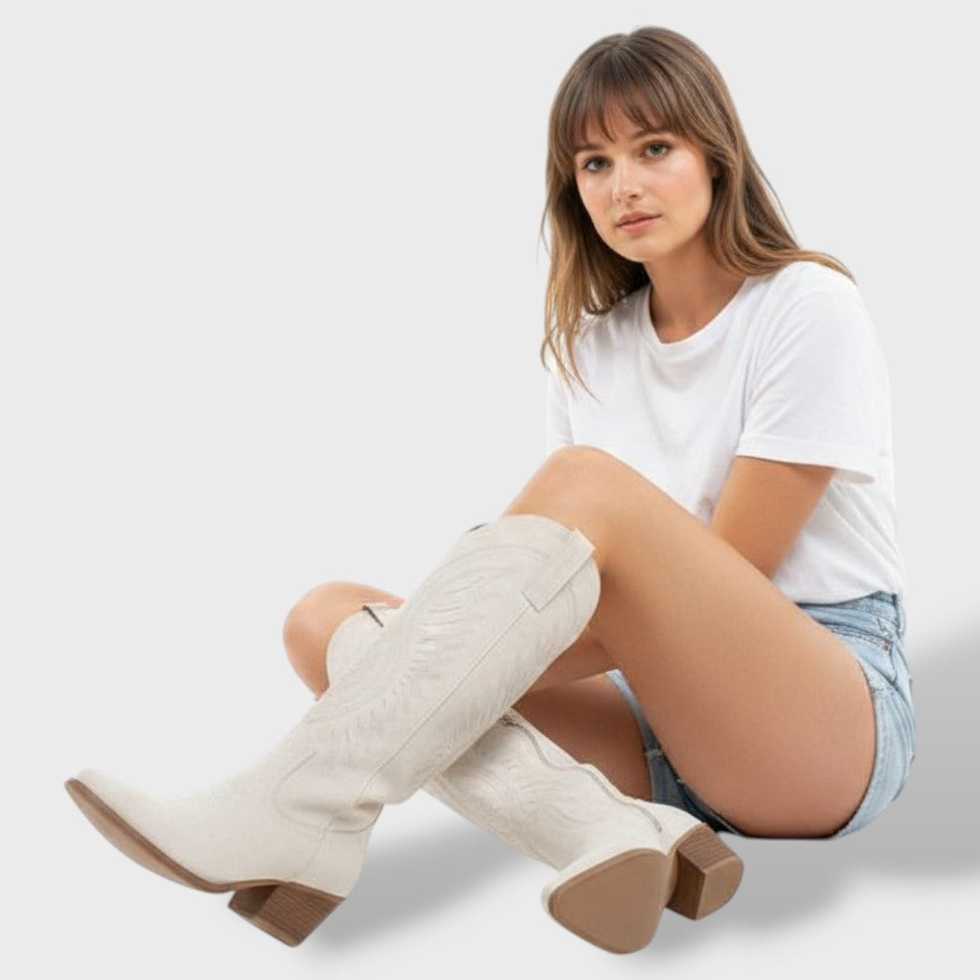 Women's Suede Cowboy Boots Block Heel