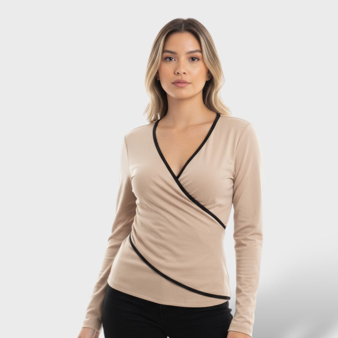 Elegant Women's Crossed Blouse with Contrast