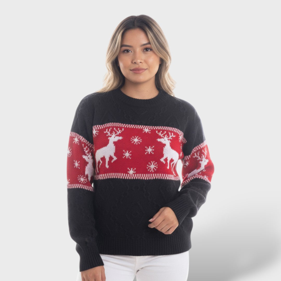 Women's Christmas Sweater with Snowflakes and Reindeer