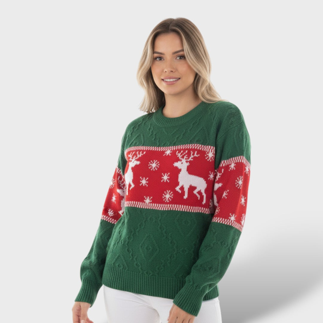Women's Christmas Sweater with Snowflakes and Reindeer