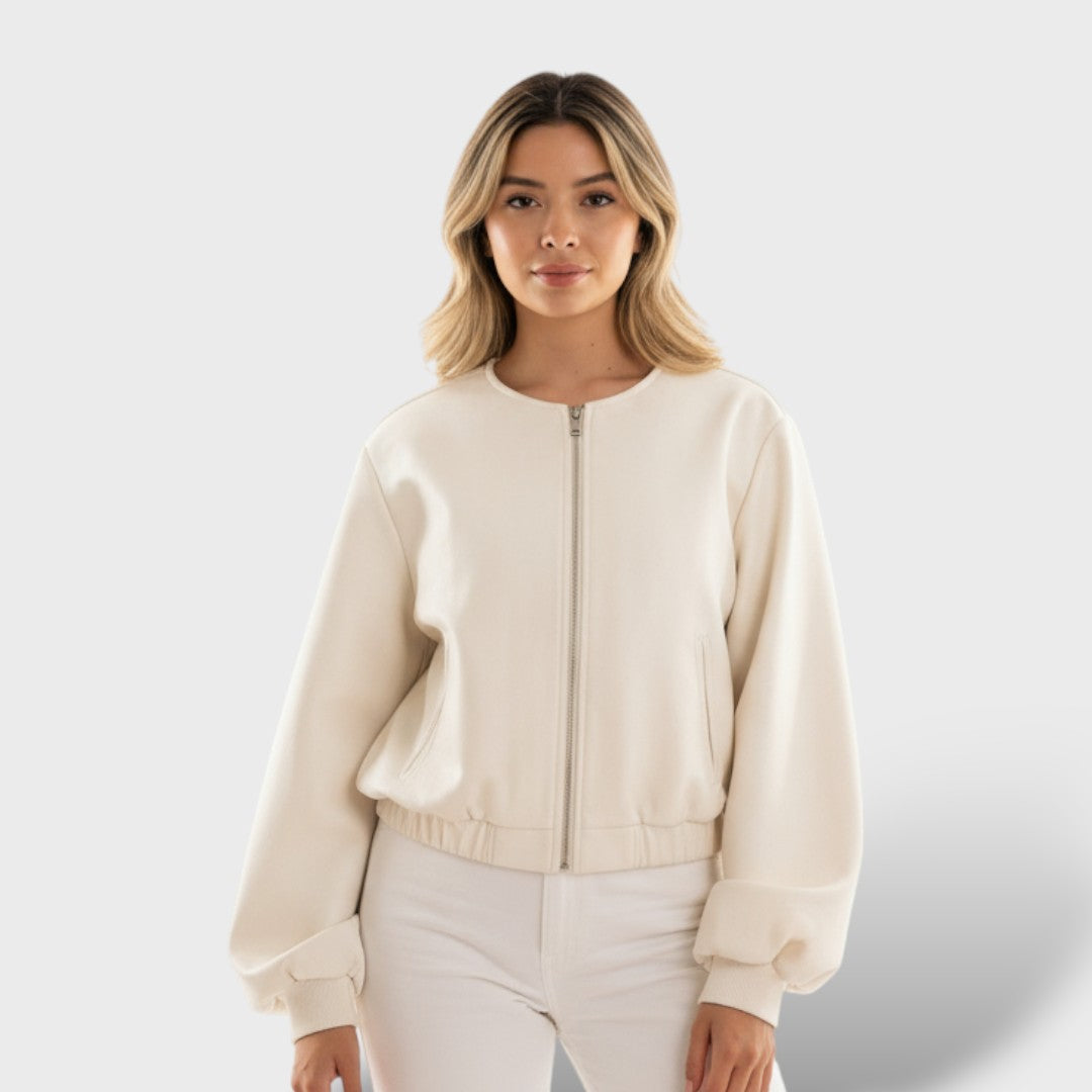 Soft Bomber Jacket with Zipper and Elastic Hem