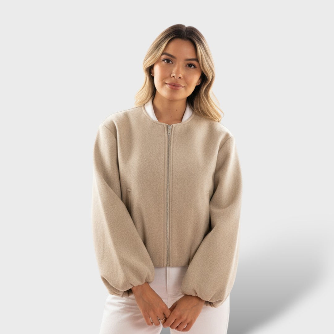 Soft Bomber Jacket with Zipper and Elastic Hem