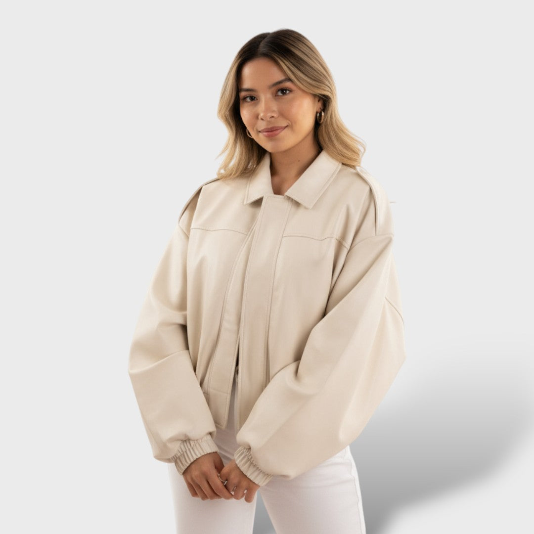 Bomber Jacket with Lapel Collar and Vintage Style