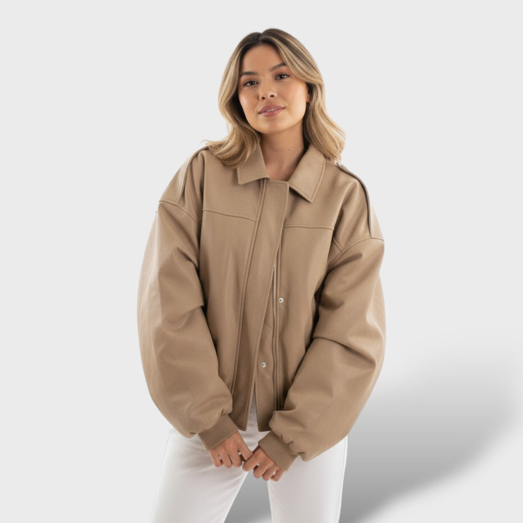 Bomber Jacket with Lapel Collar and Vintage Style