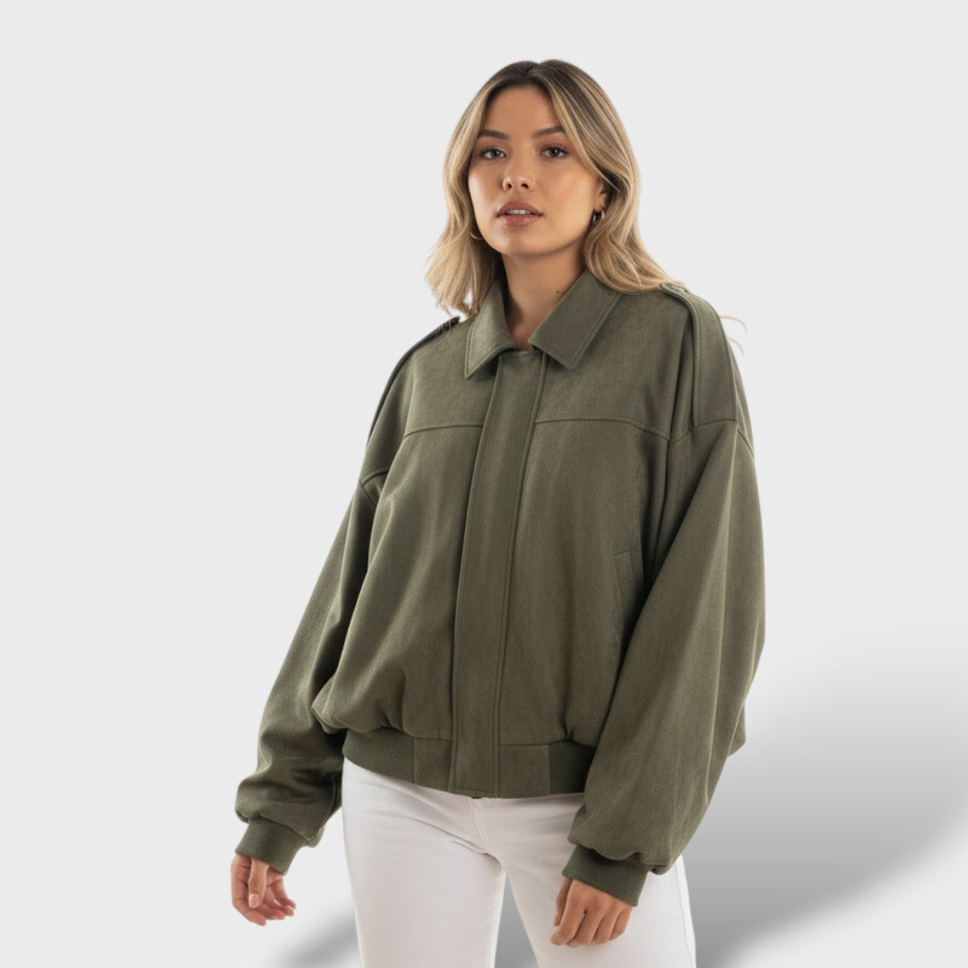 Bomber Jacket with Lapel Collar and Vintage Style