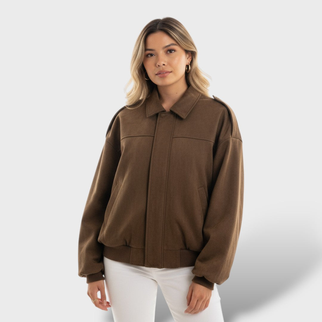 Bomber Jacket with Lapel Collar and Vintage Style