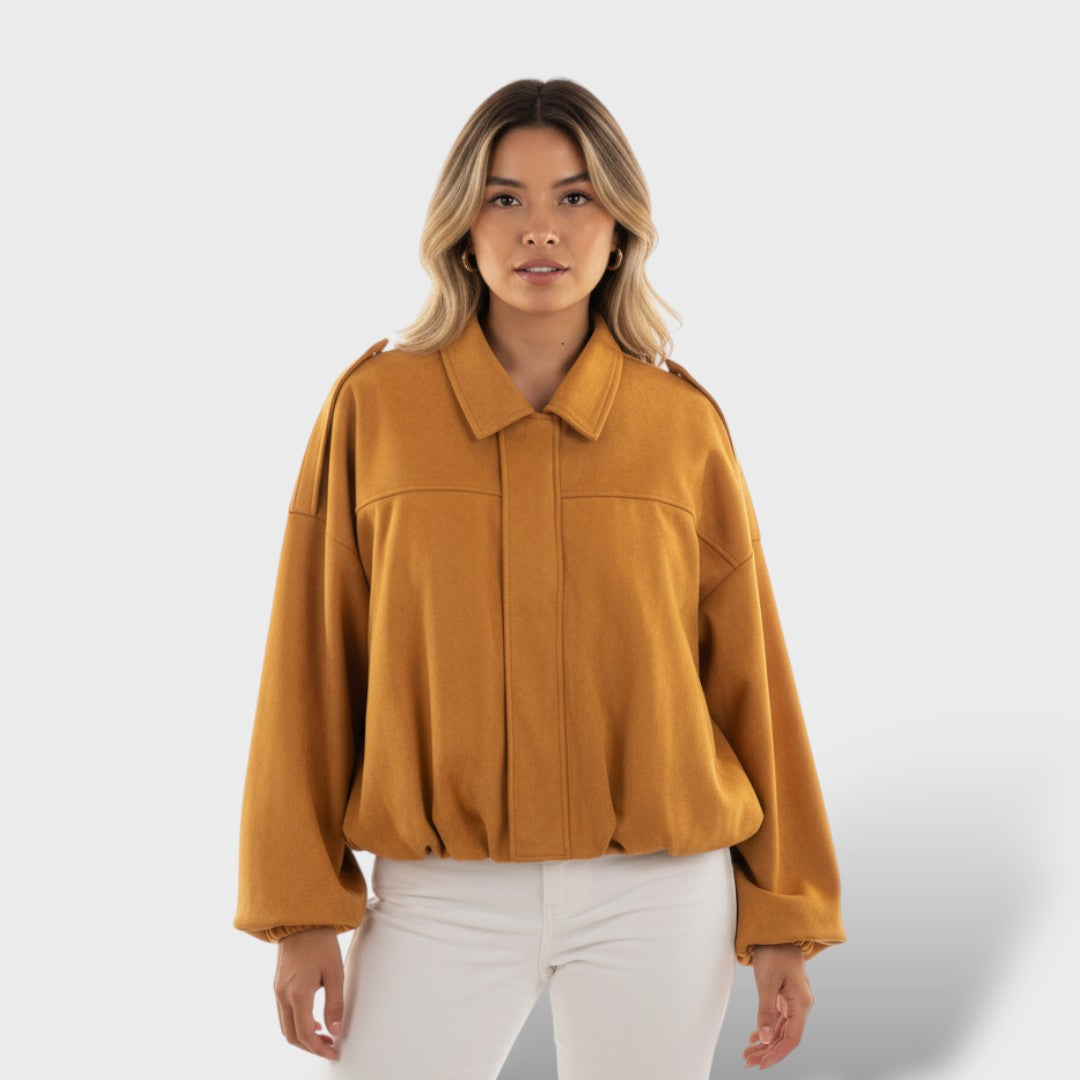 Bomber Jacket with Lapel Collar and Vintage Style